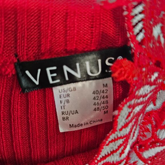 Venus Sweater Y2K Large Red White 3D Floral Appliqué Lace Stretch Women's Sz Med - Picture 7 of 9